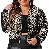 Agnes Orinda Plus Size Sequin Bomber Jackets for Women 2025 Sparkle Shiny Glitter Party Concert Outfits