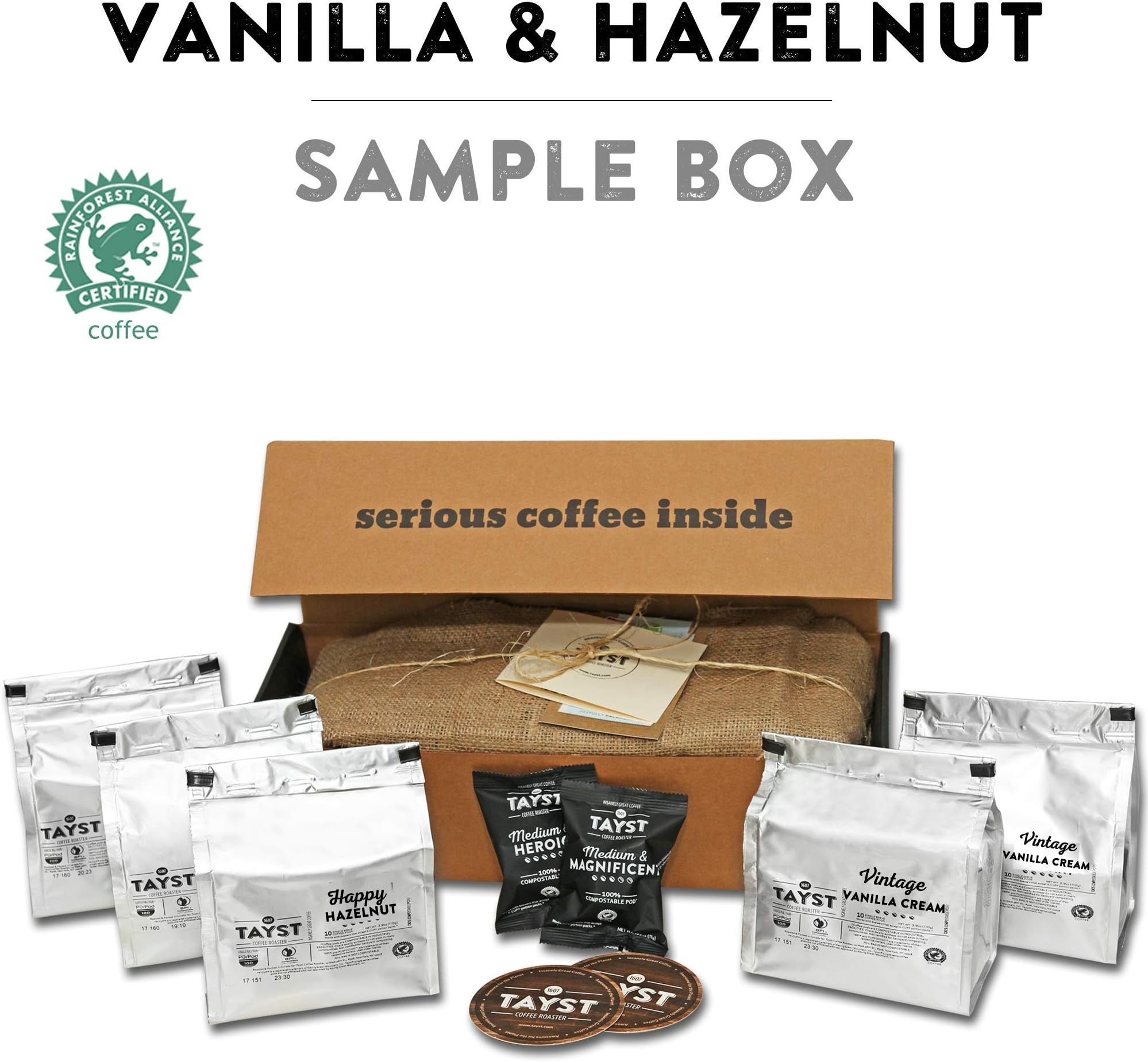 Tayst Coffee Pods, Vanilla Cream and Happy Hazelnut Medium Roast, K Cups Compatible with Keurig Coffee Maker, Sustainable Single Serve, Pack of 50