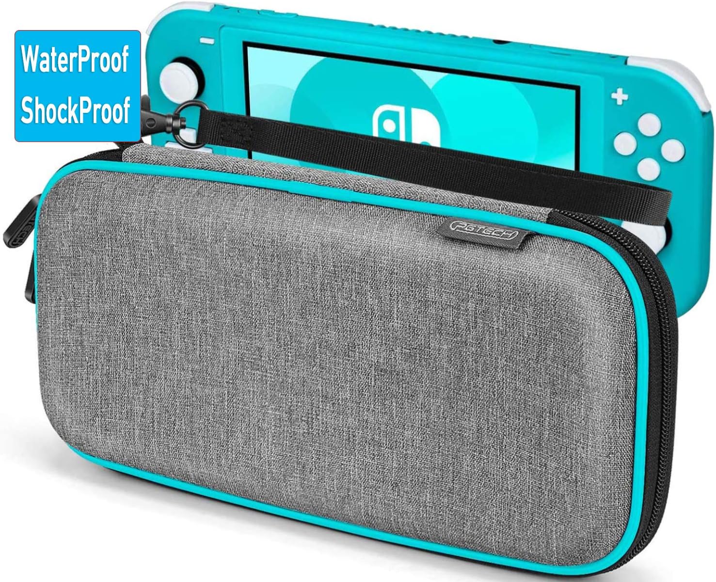 Carrying Case for Nintendo Switch Lite, Anti-Deformation Hard Premium Waterproof Material Carry Case for Switch Lite, with 8 Games Cartridges Storage and Portable Carrying Lanyard-Gray (Turquoise)