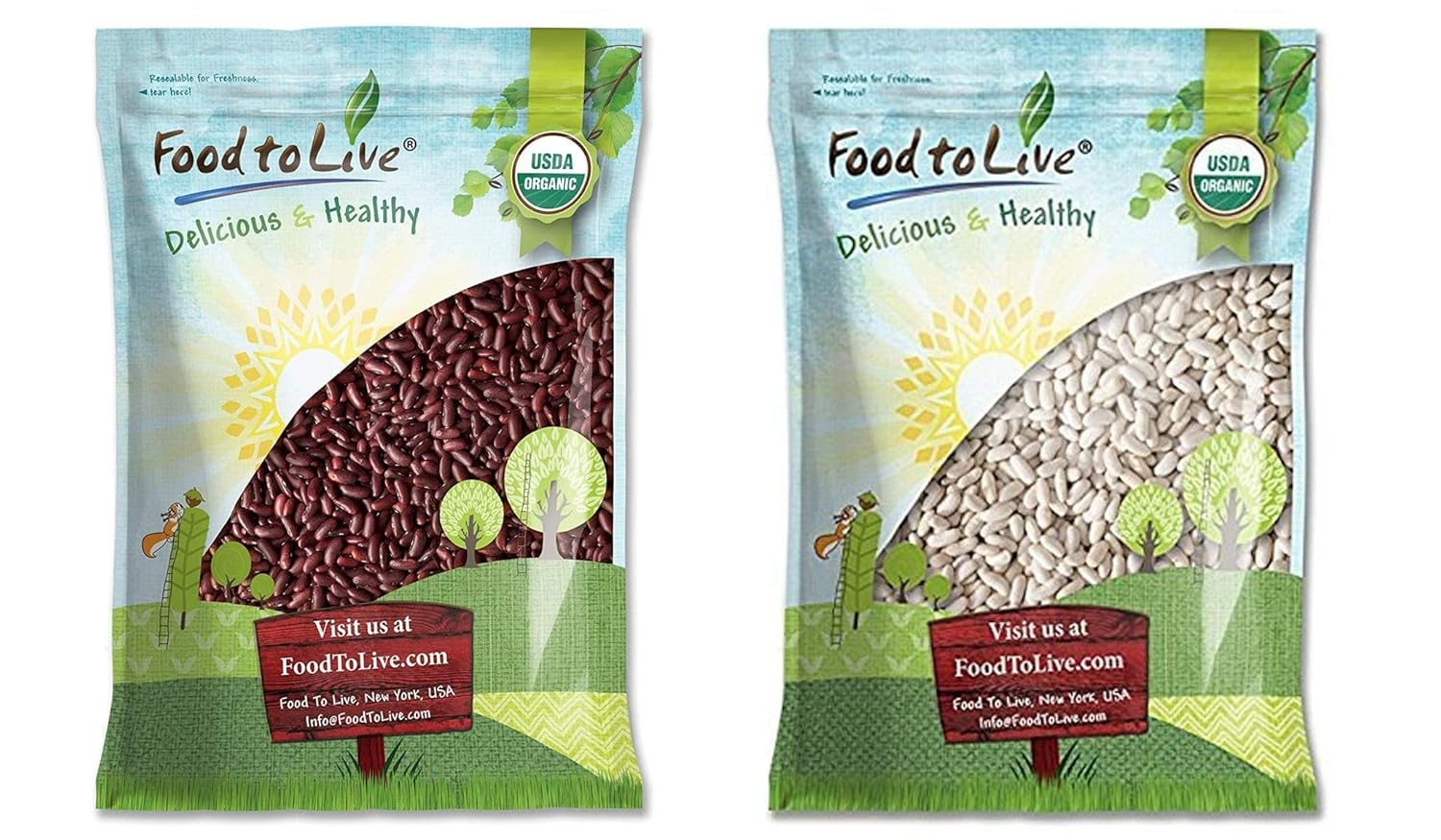 Organic Red & White Kidney Beans Bundle - Organic Dark Red Kidney Beans, 5 Pounds and Organic Cannellini Beans, 5 Pounds - Non-GMO, Kosher, Raw, Vegan