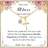 DORANA Valentines Gifts for Teenage Girls Ideas-Sterling Birthstone Cross Necklace for Girls Age Daughter Kids Hypoallergenic First Communion Baptism Confirmation Stocking Stuffers Gifts