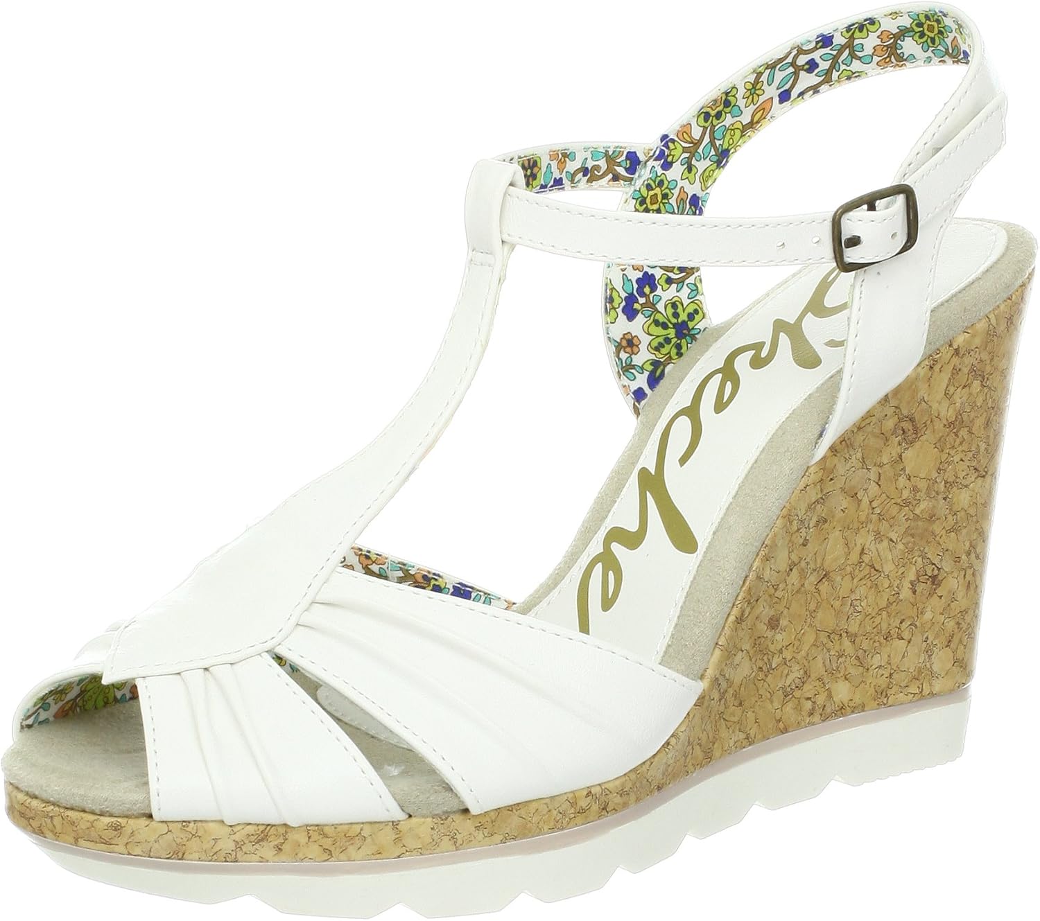 Skechers Women's Cutting Edge Wedge Sandal, White, 5 M US Platforms & Wedges