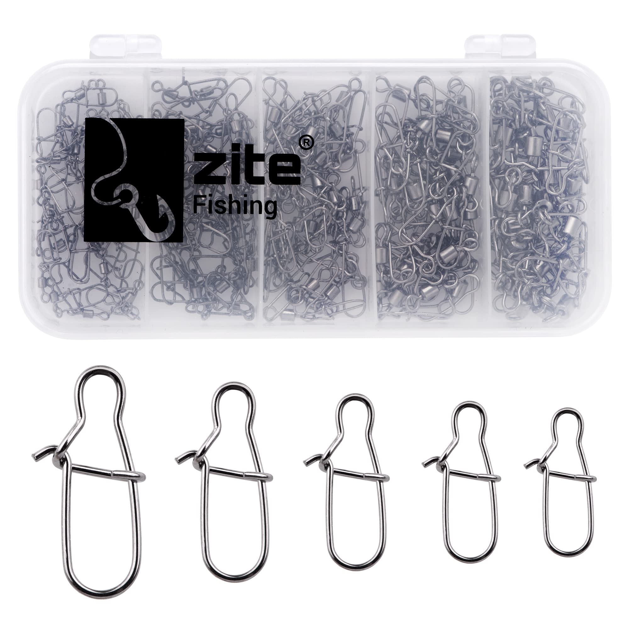 Zite Fishing Snaps Assortment 150 Pcs - Snap Link Swivels for Spinning - Different Sizes in Terminal Tackle Box