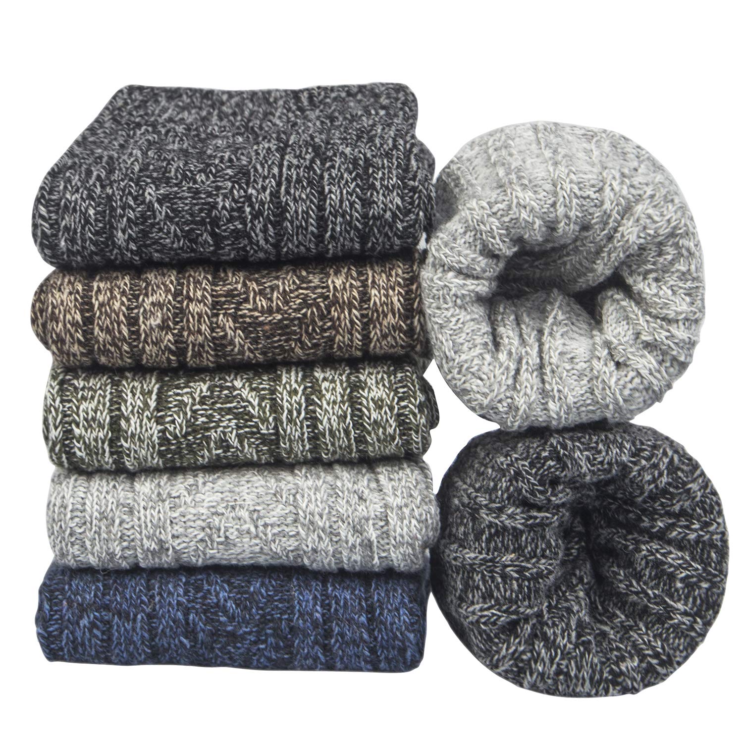 5pairs Women Merino Wool Socks Winter Thermal Soft Business Chunky Knitting Socks for Ladies Breathable Premium Hiking Socks Lightweight, Wool Socks Gift for Men Women（4-8 Black+blue+gray）