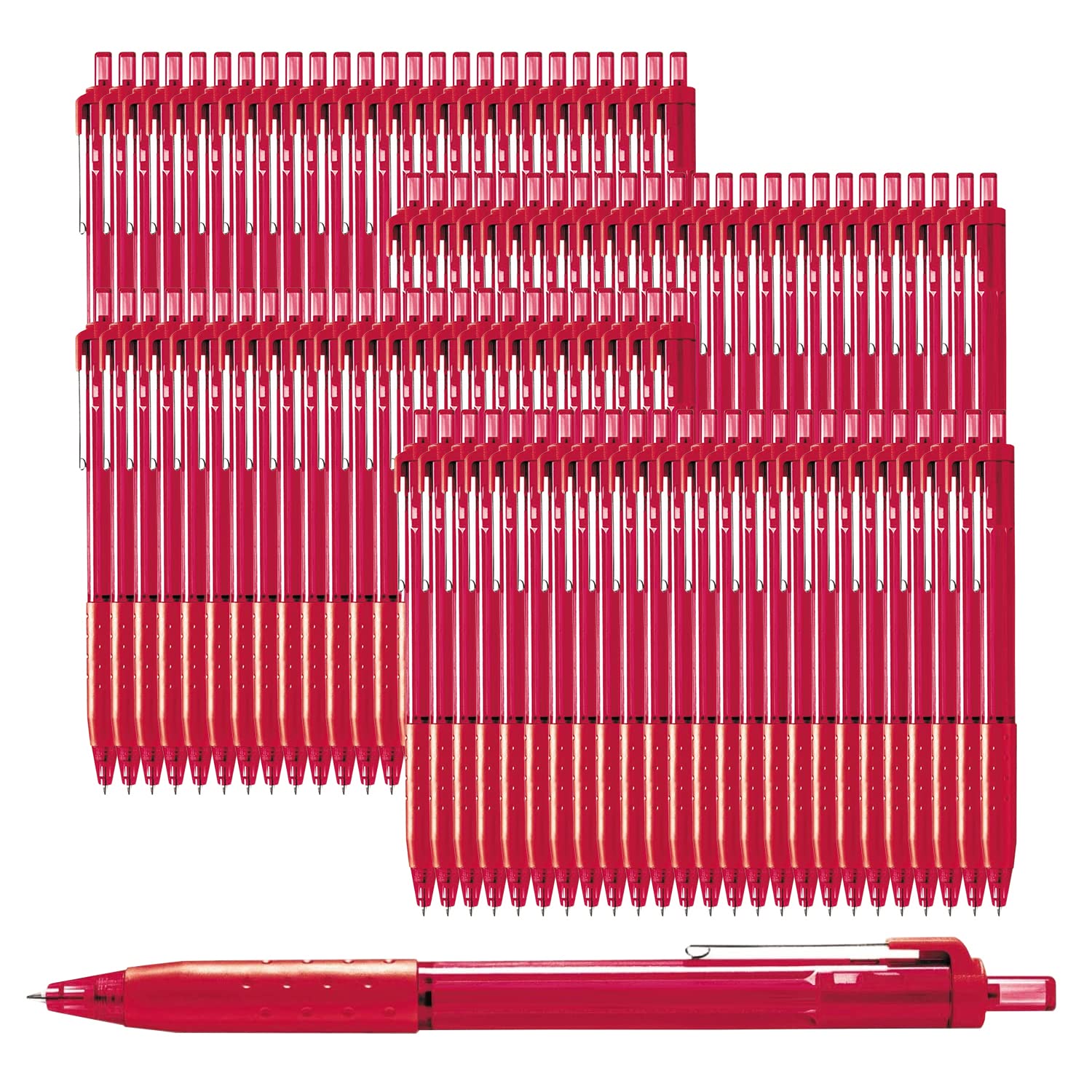 Glamza Ballpoint Pens 0.7mm Red Ink Retractable Writing Pens Multipack Bulk x100 (Model IJ300)