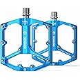 Road/Mountain Bike Pedals - 3 Bearings Bicycle Pedals - 9/16” CNC Machined Flat Pedals with Removable Anti-Skid Nails