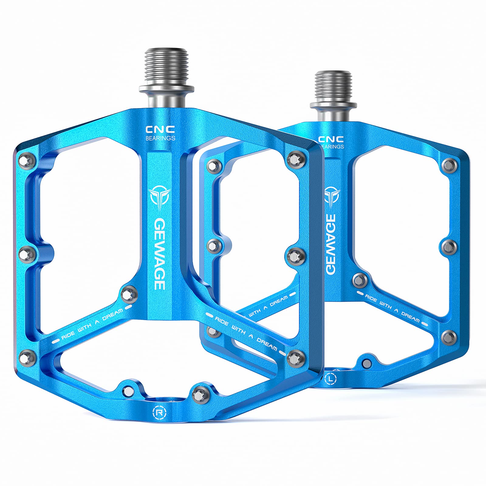 Photo 1 of Road/Mountain Bike Pedals - 3 Bearings Bicycle Pedals - 9/16” CNC Machined Flat Pedals with Removable Anti-Skid Nails (Blue)