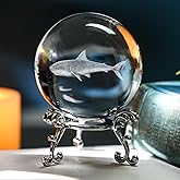 HDCRYSTALGIFTS 3D Laser Engraved Shark Crystal Ball with Stand 60mm Glass Sea Animal Figurines Decorative Ball Ornaments Gifts for Friends Women Shark Lovers
