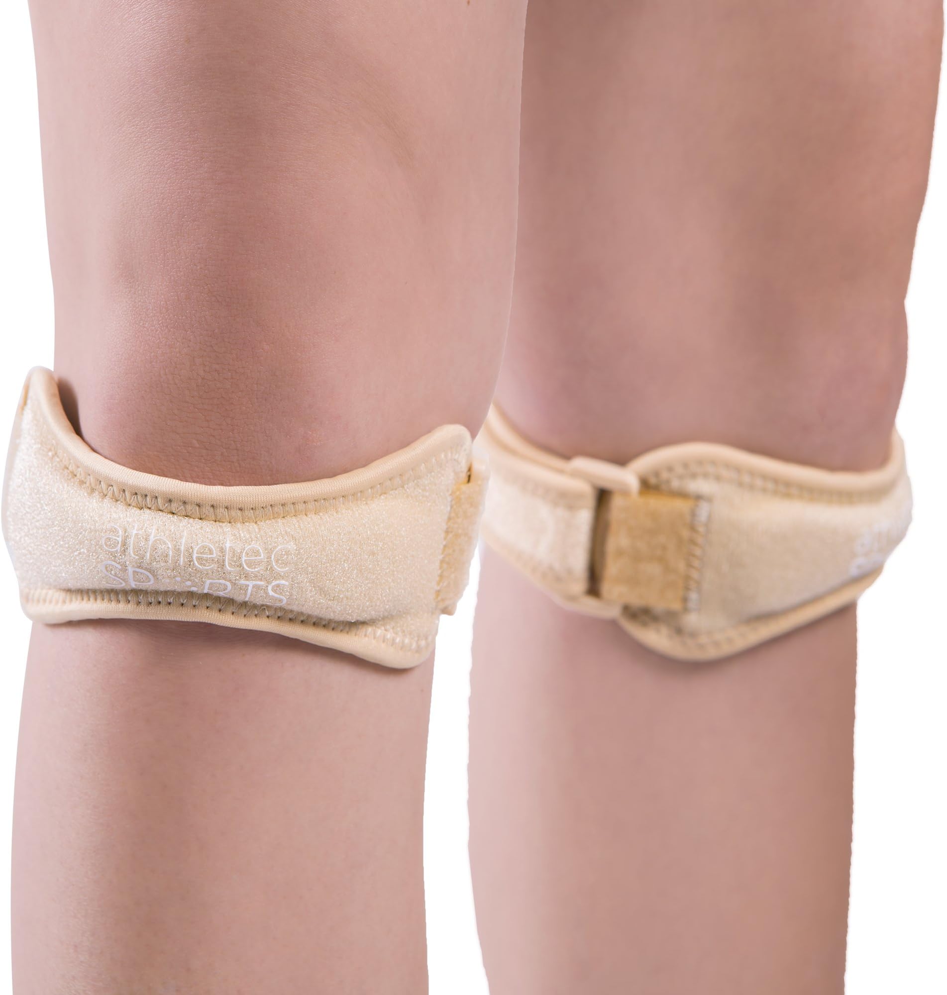 Athletec Sport Patella Knee Strap for Pain Relief and Stabilizer Support for Hiking, Soccer, Basketball, Running, Fitness, Tendinitis, Jumpers Knee, and More - Size XL/XXL in Nude (One Pair)