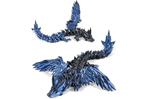 GemmiCho 3D Printed Dragon with Wings, 11" 3D Printed Dragon, 3D Dragon for Stress Relief, Perfect Desk Decor & Collectible for 3D Printing Animals, Christmas Stocking Stuffers (Dark Blue)