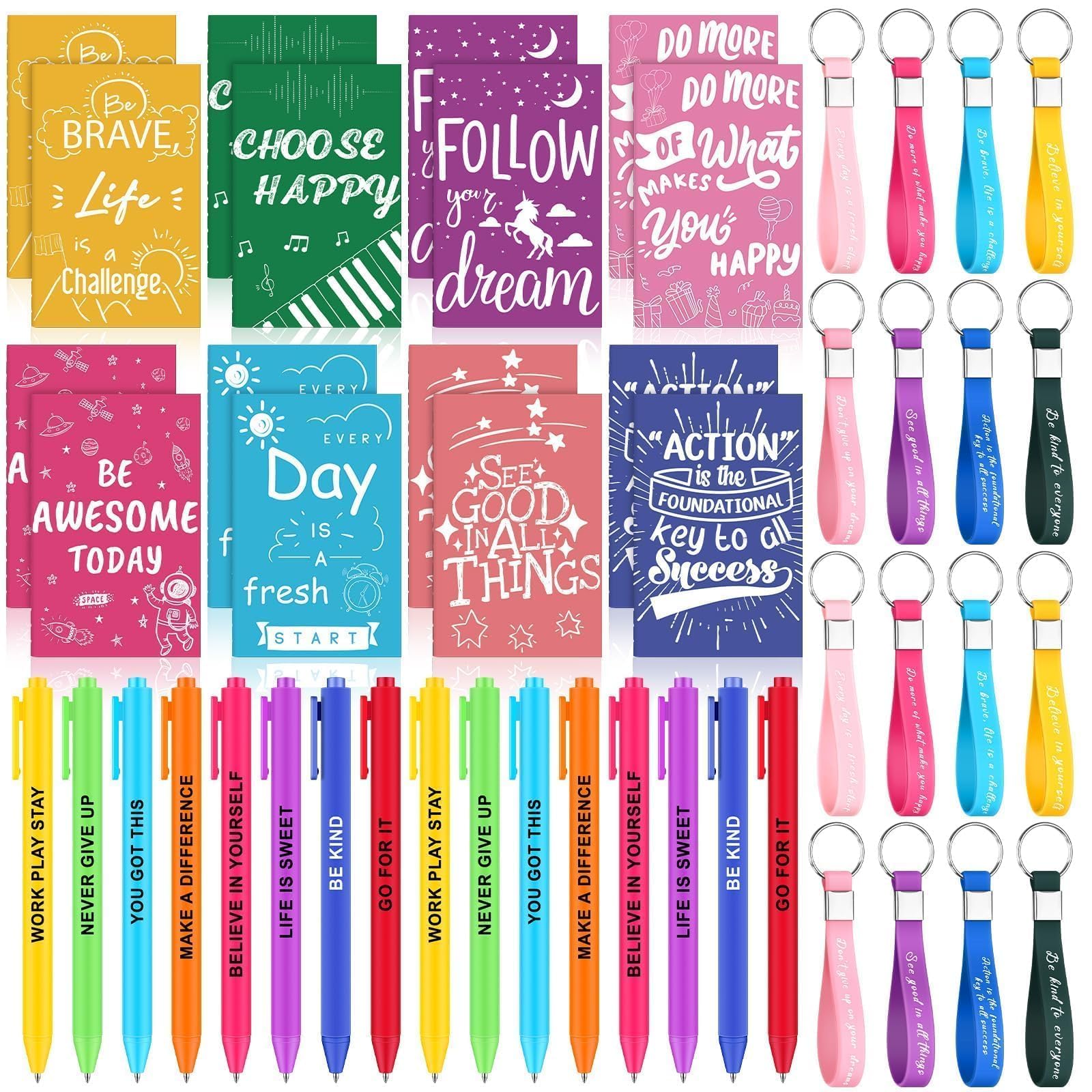 48 PCS Employee Appreciation Gifts Inspirational Ballpoint Pens Motivational Quotes Pen with Encouraging Notebook Keychains Coworkers Appreciation Gifts Thank You Gift for Coworker Teacher Student