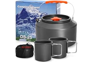 Nagpew 3 Pieces Camping Kettle, 2.5L Portable Camping Water Boiler with Storage Bag and 2 Cups, Coffee Tea Pot Set for Open Fire, Outdoor Activity, Stove, Hiking, Backpacking