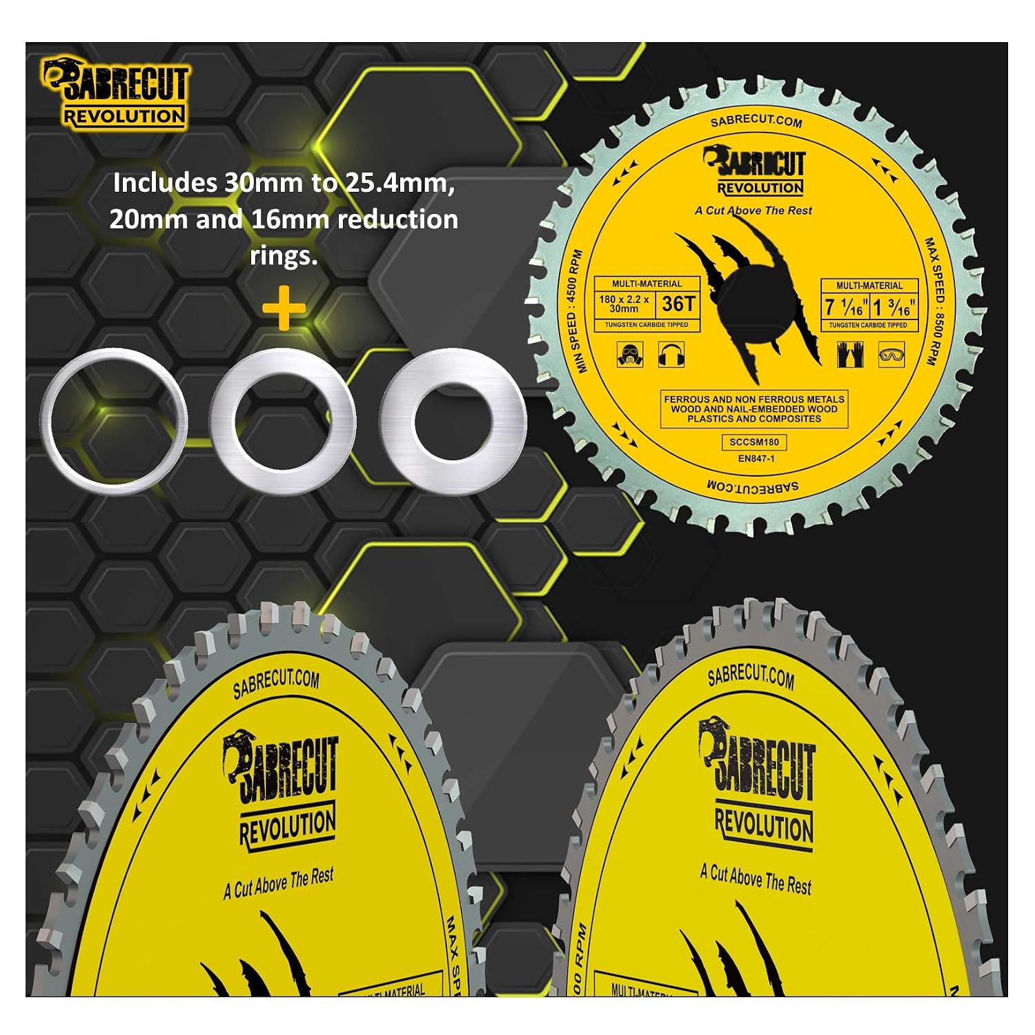 1 x SabreCut SCCSM180_36 180mm 36T x 30mm 25.4mm 20mm 16mm Bore Multi-Material Metal Wood Plastic Circular Saw Blade - Image 4