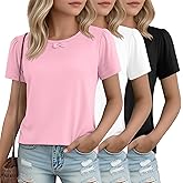 LessonZoo 3 Pack Girl's Short Sleeve T-Shirts Casual Bow Crewneck Shirt Solid Cute Tee Soft Summer Tops Basic Kids Clothes