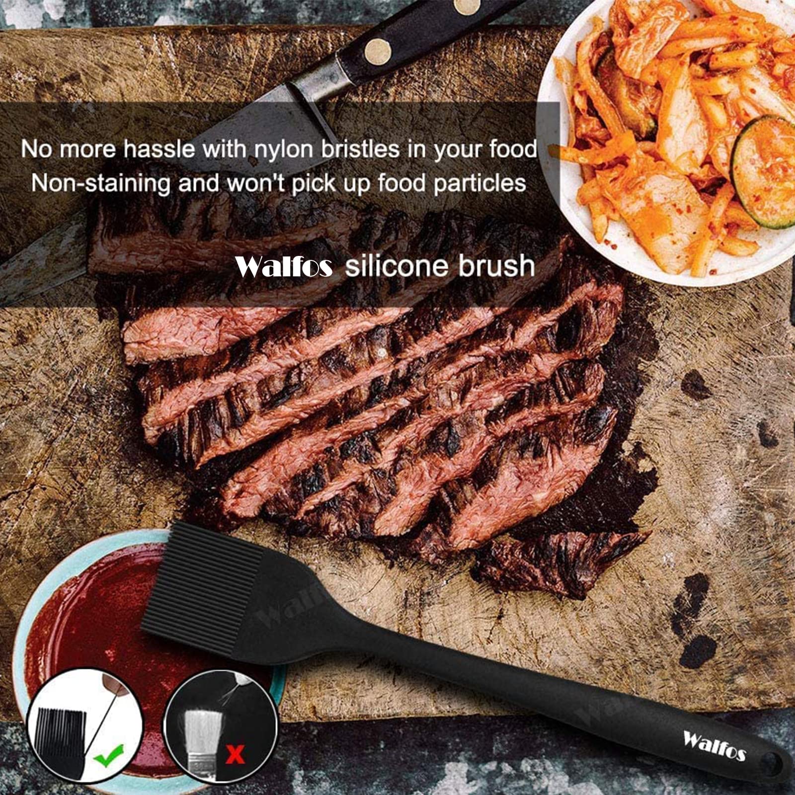 Walfos Silicone Basting Pastry Brush, Heat Resistant Pastry Brush Set, Strong Steel Core and One-Pieces Design, Perfect for BBQ Grill Baking Kitchen Cooking, BPA Free and Dishwasher Safe (2 Pcs)