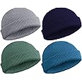SATINIOR 4 Pieces Trawler Beanie Watch Hat Roll up Edge Skullcap Fisherman Beanie Unisex