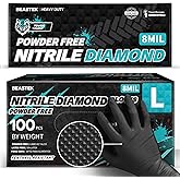 Beastek Nitrile Disposable Gloves, 8Mil Latex & Powder Free Chemical Resistant Heavy Duty Cooking Diamond Gloves Black 100Pcs