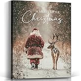 Voxitura Christmas Winter Santa Reindeer Wall Art Canvas, Vintage Deer Elk Forest Snowfall Wall Decor for Holiday, Rustic Farmhouse Festive Paintings Pictures Prints Framed for Bedroom Dorm 12x15in