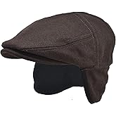 Folie Co. 100% Wool Herringbone Winter Ivy Cabbie Hat w/Fleece Earflaps – Driving Hat
