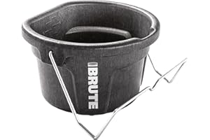 Rubbermaid Commercial Products Brute 2-Gallon 3-in-1 Flat-Back Feed Bucket with Hook-Hang-Carry Handle, RigidCell Strength, Pour Spout, USA Made for Horse & Livestock