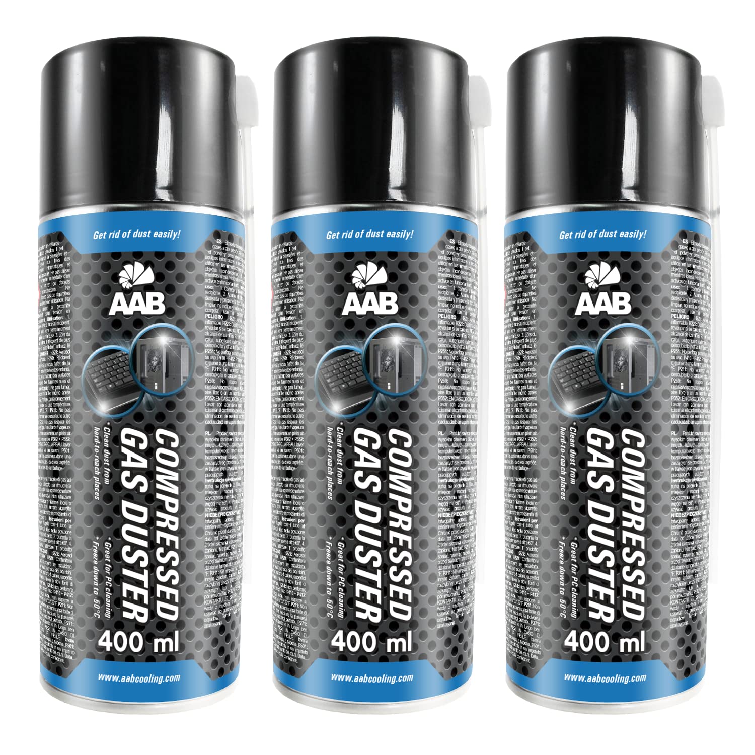 3 x AABCOOLING Compressed Gas Duster 400ml - Computer Duster Can for Computer, Keyboard, and Other Office Equipment, Keyboard Cleaner, Compressed Air Can, Air Blower, PC Spray, Compressed Air Prime