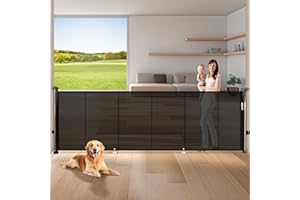 PRAVOLUXMAX 120" Extra Wide Retractable Baby Gates Mesh Gate, Long Retractable Dog Gate for Large Opening, 42" Extra Tall Child Safety Gate Pet Gate with Support Rods for Stairs Hallways Doorways Indoor Outdoor