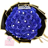 SEMONONIA DIY Glitter Roses Bouquet Artificial Flowers - 36 Pack Glitter Eternal Bouquet Kit Fake Shiny Floral Bouquet for Birthday Gifts Wedding Engagement Anniversary Valentine's Day Blue
