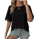 Dokotoo Womens Summer Tops 2026 Oversized Short Sleeve Shirts Casual Loose Lace Patchwork Tshirt Fashion Outfits