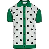 OXKNIT Knit Polo Shirts for Men, Green Dot Pattern Vintage Polo Shirt Casual Button-Down Short Sleeve Golf T Shirts