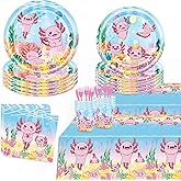 142Pcs Axolotl Birthday Party Supplies The Axolotl Party Tableware Includes Party Plates - Napkins - Tablecloths - Cups and Cutlery To Provide Axolotl Themed Birthday Party Decorations for 20 Guests