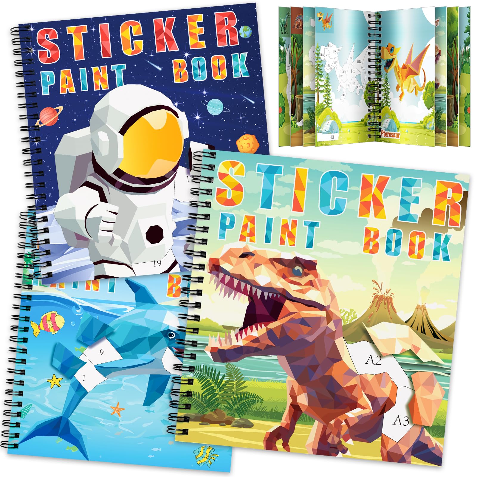 TCJJ 3pcs Sticker Books for Kids Ages 4-8,30 Pictures Boys Sticker Books by Number,Kids Stickers Book for Improve Intelligence,for School＆Christmas Gifts