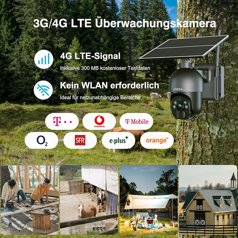 4G LTE Überwachungskamera Aussen mit SIM Karte Ohne WLAN Solar