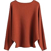GABERLY Boat Neck Batwing Sleeves Dolman Knitted Sweaters and Pullovers Tops for Women