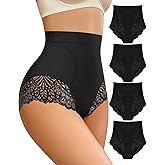 MIOTAN Women's Underwear High Waisted Light Tummy Control Lace Ladies Panties Full Coverage High-Cut Nylon 4 Pack S-XXL