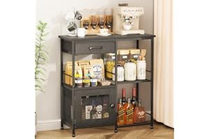 SWTYMIKI Coffee Bar Cabinet for Home - Farmhouse Coffee Stand Station Multi-Purpose Storage Cabinet with Adjustable Feet, Drawers - Kitchen Bar Table for Living Room, Corner, Small Space, Black