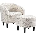 Yaheetech Modren Club Chair with Ottoman, Fabric Accent Armchair with Footstool, Upholstered Barrel Chair and Footrest for Living Room Bedroom Guestroom, Letter Print