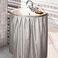 Windkream Fabric Sink Skirt Diamond Bathroom Stitch Self Stick Adhesive Waterproof Fabric Under Sink Curtain Skirt 55 x 32 Inch Sinks Adds Bathroom Storage(Silver Gray)