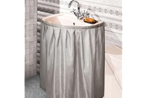 Windkream Fabric Sink Skirt Diamond Bathroom Stitch Self Stick Adhesive Waterproof Fabric Under Sink Curtain Skirt 55 x 32 Inch Adds Bathroom Storage (Silver Gray,Classic Style)