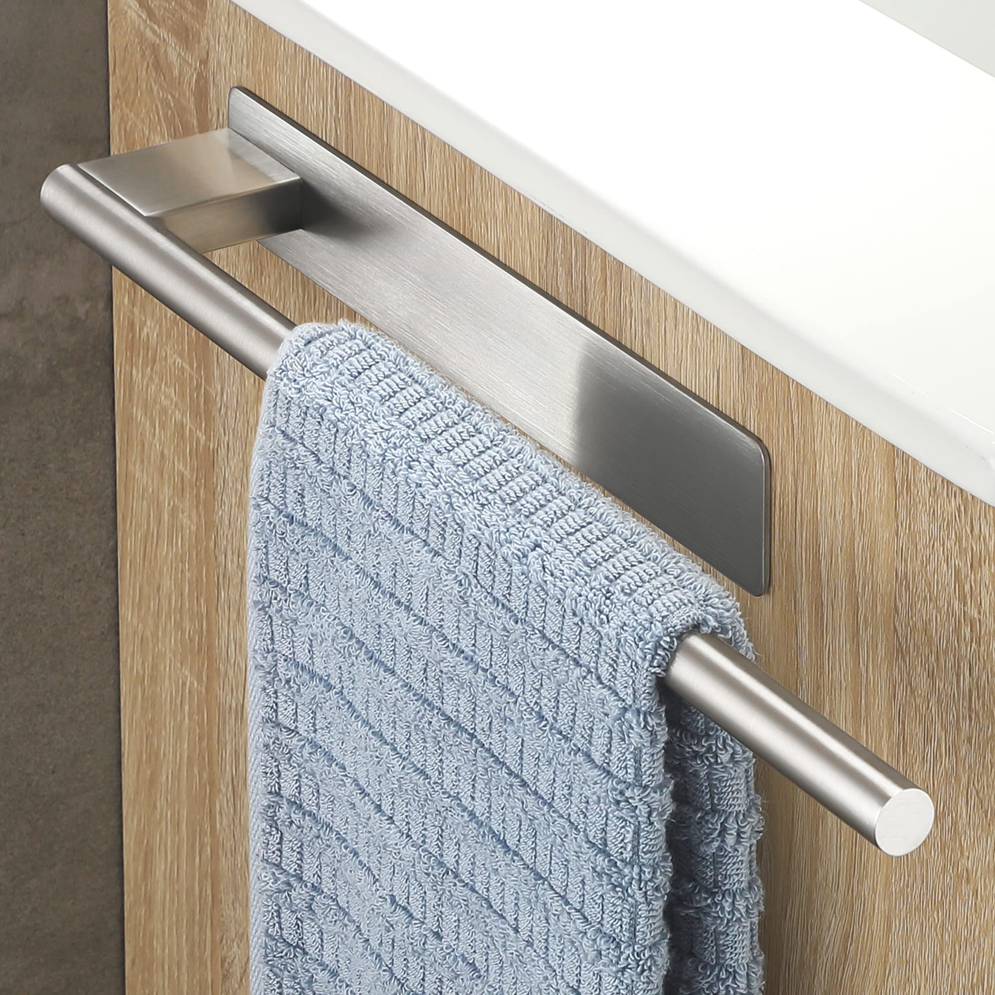 OETAMS Stainless Steel Towel Holder, Self-Adhesive, Round, Brushed Silver, Towel Rail for Bathroom, Kitchen, Hotel, Toilet