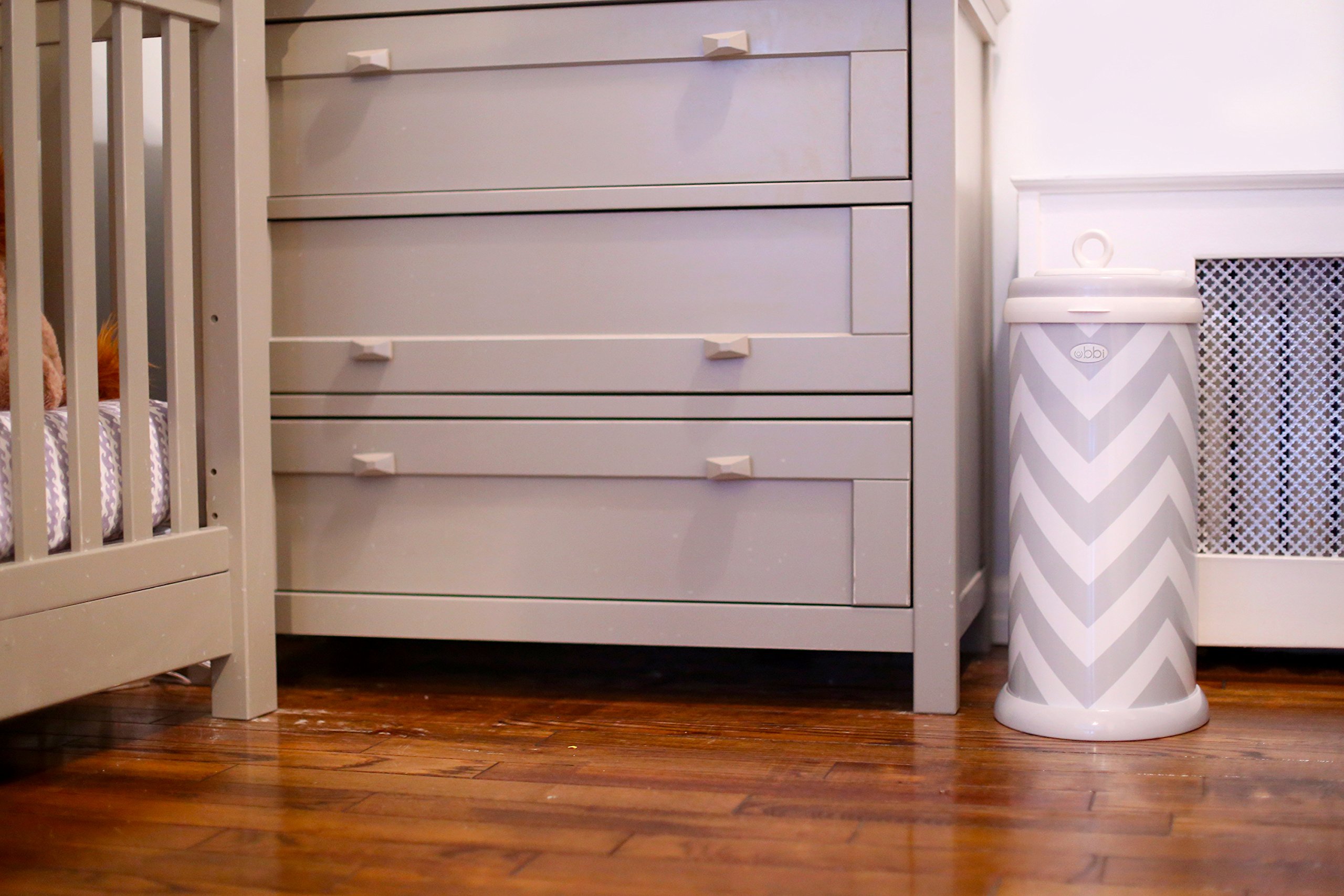 Ubbi Steel Odor Locking, No Special Bag Required Money Saving, Awards-Winning, Modern Design Registry Must-Have Diaper Pail, Gray Chevron