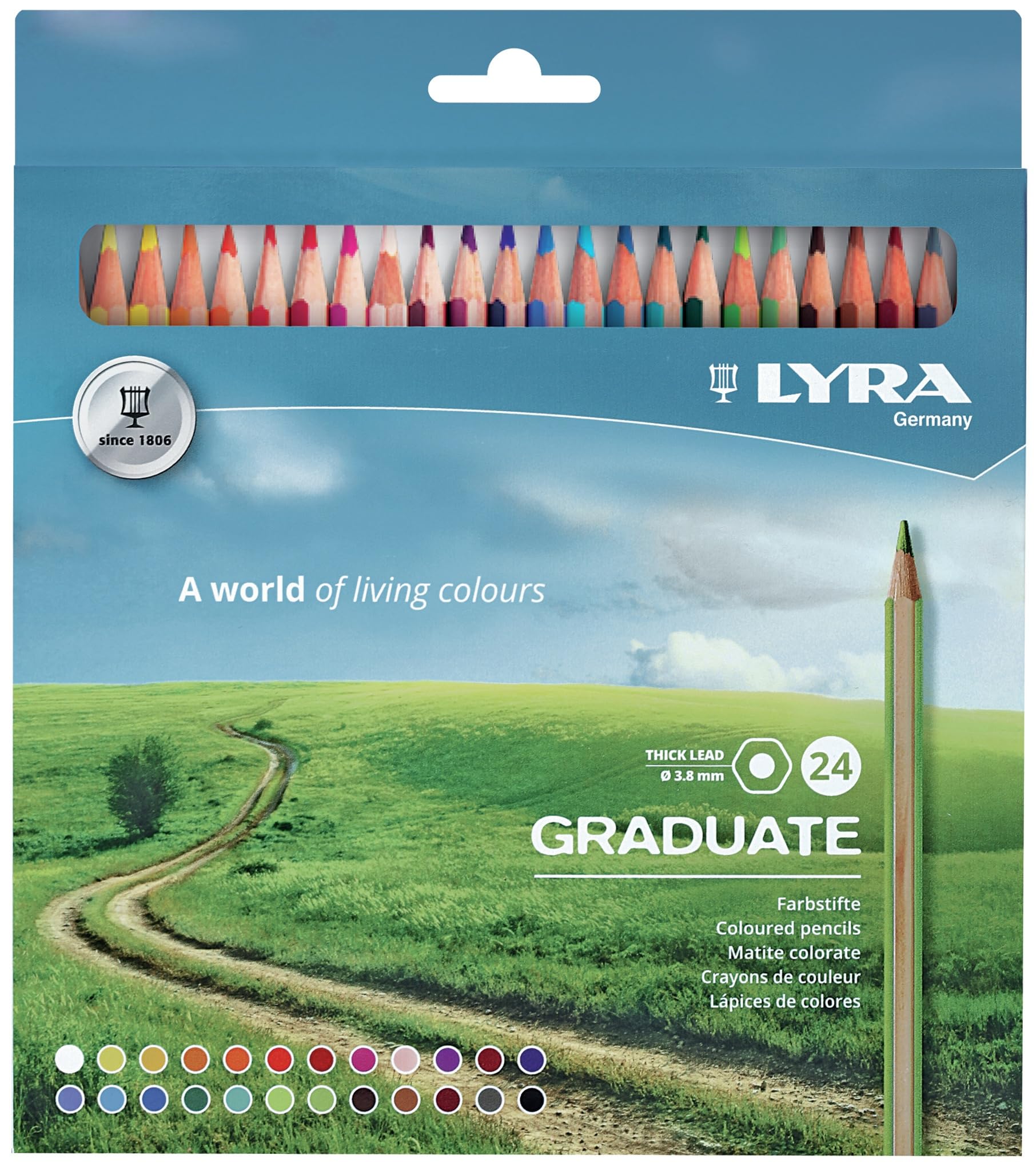 LYRA Graduate Colouring Pencils, 3.8mm Thick Lead, 24 Assorted Colours, Technical & Artistic Drawing, Cardboard Box, For Student Artists & Schools