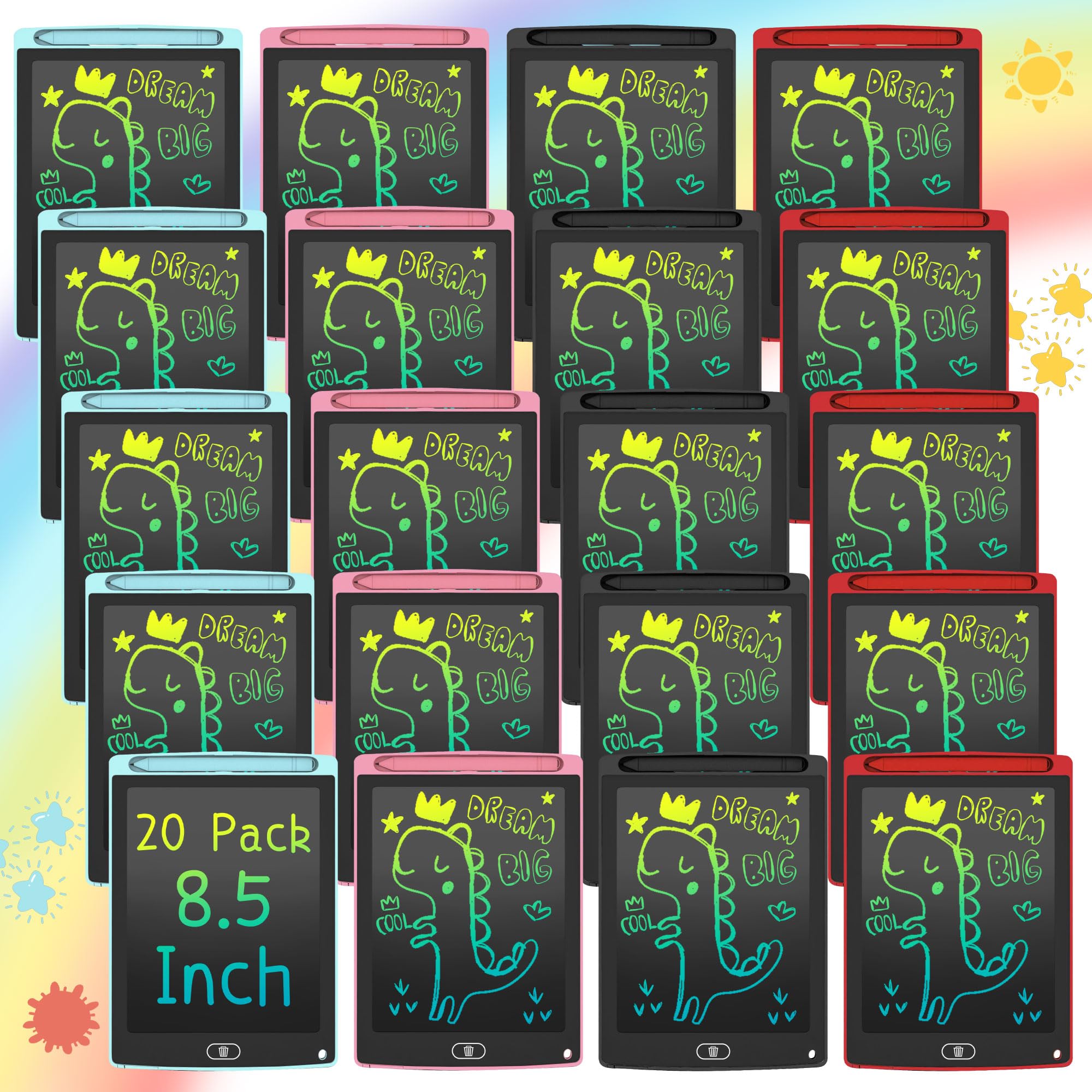 20PCS LEYAOYAO LCD Writing Tablet, Colorful Drawing Tablet, Kids Drawing Pad 8.5 Inch Doodle Board,Toddler Boy and Girl Learning Toys Gift for 3 4 5 6 Years Old (Red/Blue/Pink/Black)