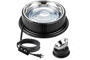 Dunkive Heated Water Bowl for Dog Cat with Thermostatic Control, 55W 80oz Removable Stainless Steel Heated Dog Pet Bowl with Anti Chew Cord