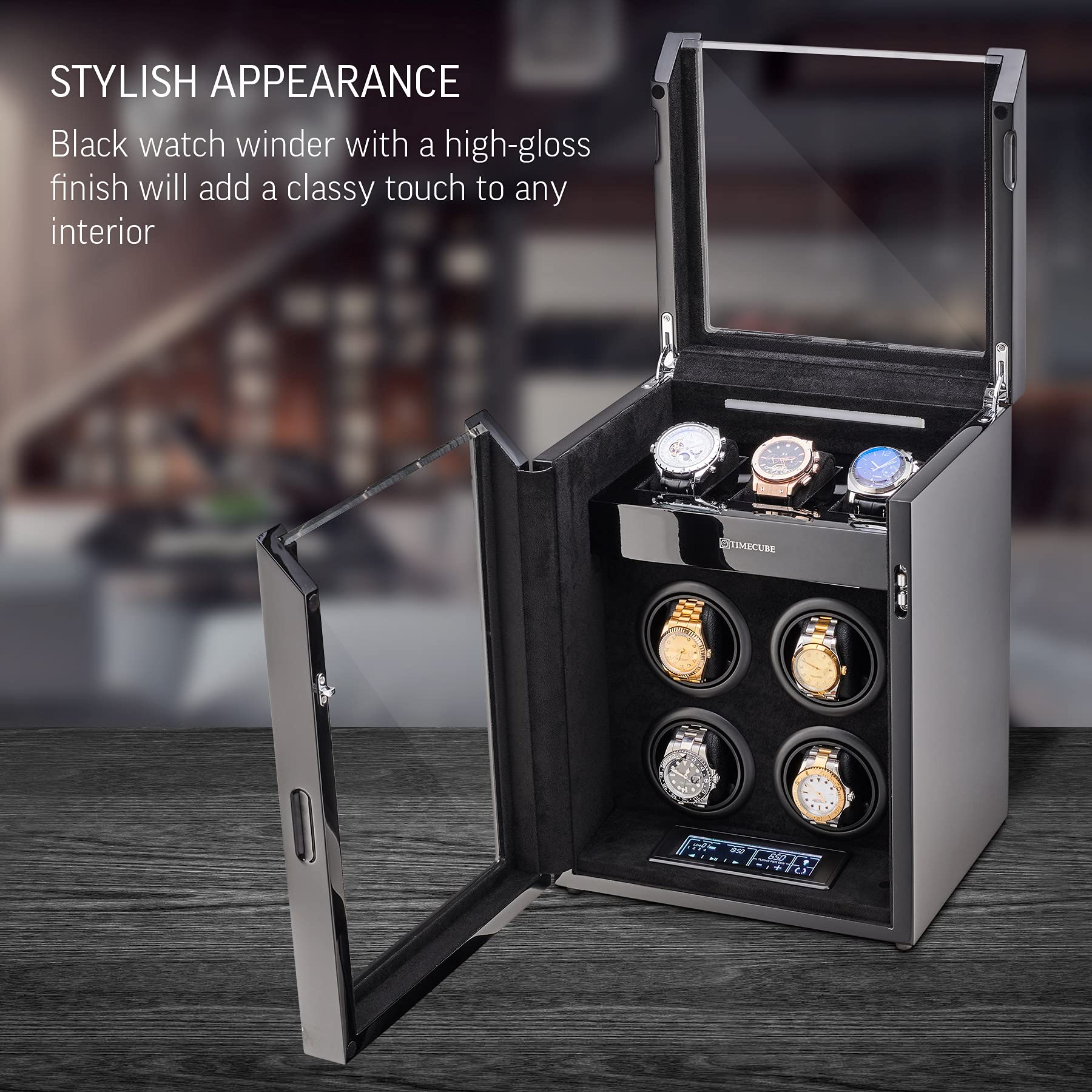 TIMECUBE Watch Winder for 4 Watches with 15 Winding Programs and 3 Watch Storage Slots