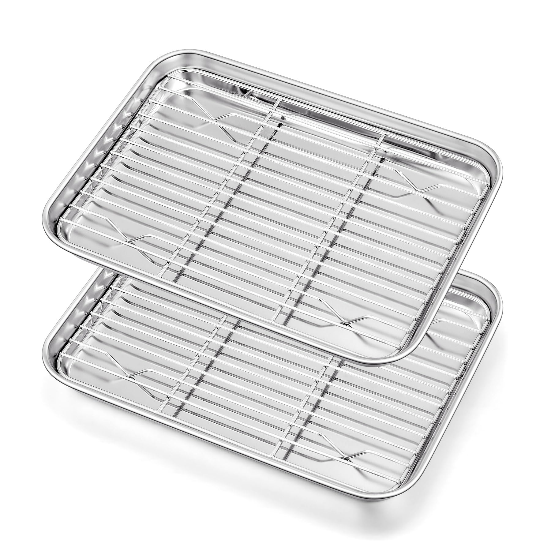 HaWare Mini Stainless Steel Baking Oven Tray with Rack Set(2 Sheets + 2 Racks), 23.7 x 17.7 x 2.5 cm Cookie Sheet Pan with Cooling Rack, Idea for Baking/Cooking/Drying, Mirror Finish& Dishwasher Safe