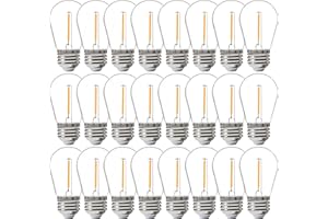 FLSNT 24 Pack LED S14 Replacement Light Bulbs, Shatterproof Waterproof 1W Outdoor String Light Bulbs, E26 Regular Base, 2200K Warm White, CRI80, Non-Dimmable