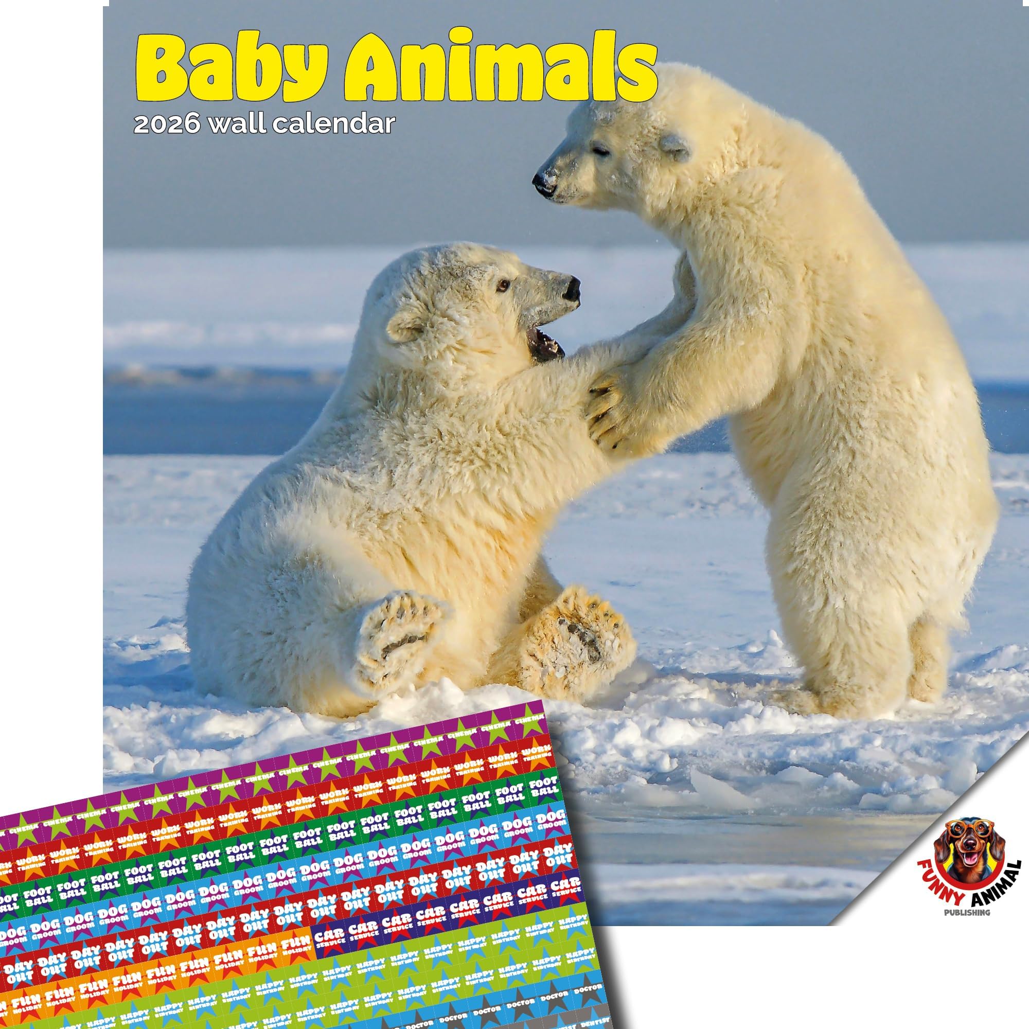 Dayplanner Publishing Baby Animals Calendar 2026, Large Square Wall Calendar With Organisational Stickers, 16 Month, Baby Animals Gift Animal Calendar