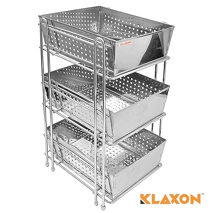 Klaxon Stainless Steel Three Shelf Kitchen Basket Silver Amazon