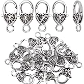 Aylifu 20 Pieces Antique Silver Alloy Large Heart Lobster Claw Clasp Jewelry Cord End for DIY Making Necklace Bracelet, 2.6 X 1.5cm