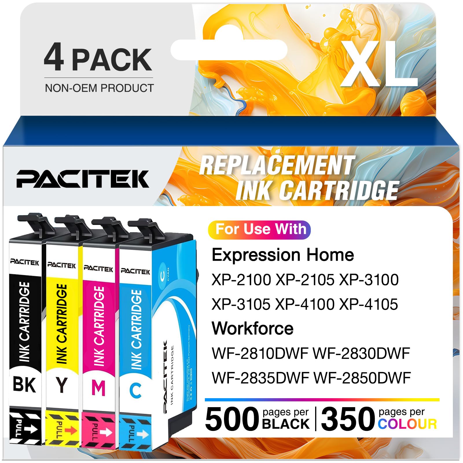 PACITEK Replacement for 603XL Ink Cartridges Multipack Compatible with Epson Expression Home XP-2100 XP-3100 XP-4100 XP-2105 XP-3105, Workforce WF-2810 WF-2830 WF-2835 WF-2850, 4 Pack